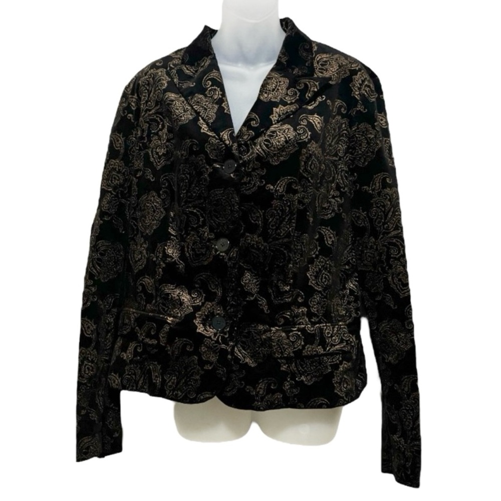 Lauren Ralph Lauren Black Velvet Blazer with Gold Paisley Jacquard